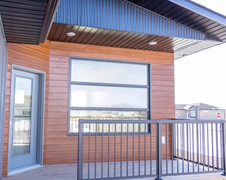 an exterior of a brown house